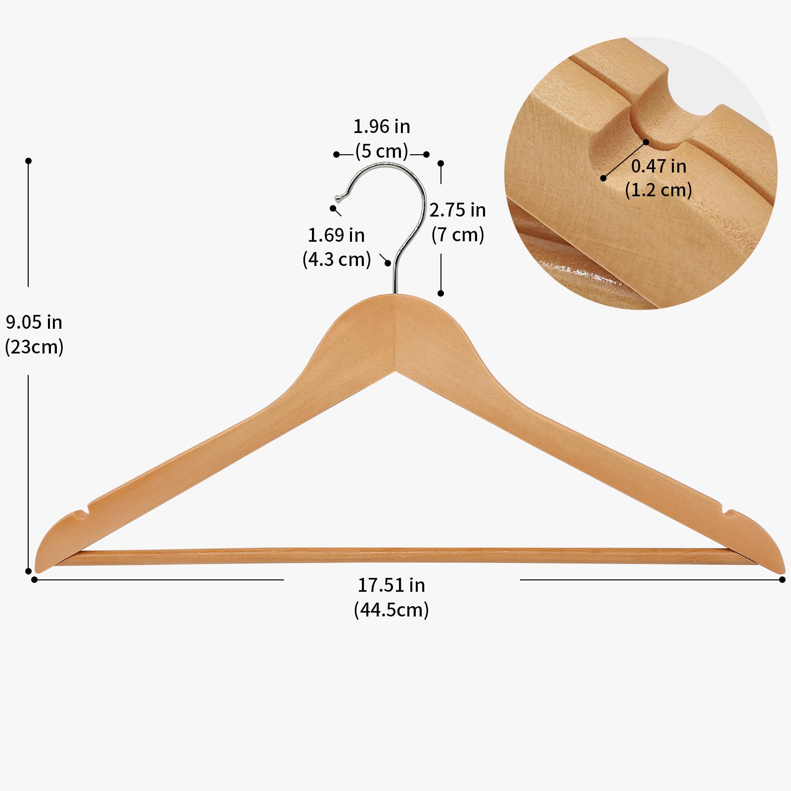 ABHENG Lot de 30 Cintres en Bois, Robustes et Lisses, Cintre en Bois pour Votre Armoire, Crochet pivotant 360°, découpes au Niveau des épaules, antidérapantes, Naturel,AWY0330N