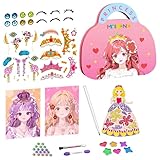 Mindu Princess Craft Kit for Girls 4-9 – 3-in-1 Sticker Book, Diamond Painting & Pretend Makeup Set, Creative Arts & Crafts Toy, Birthday & Travel Gift for Kids
