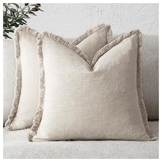 Foindtower Set di 2 federe decorative in lino con frange, accoglienti e bohémien, con nappe, morbide, per divano, letto, soggiorno, decorazione per la casa, 50 x 50 cm, beige