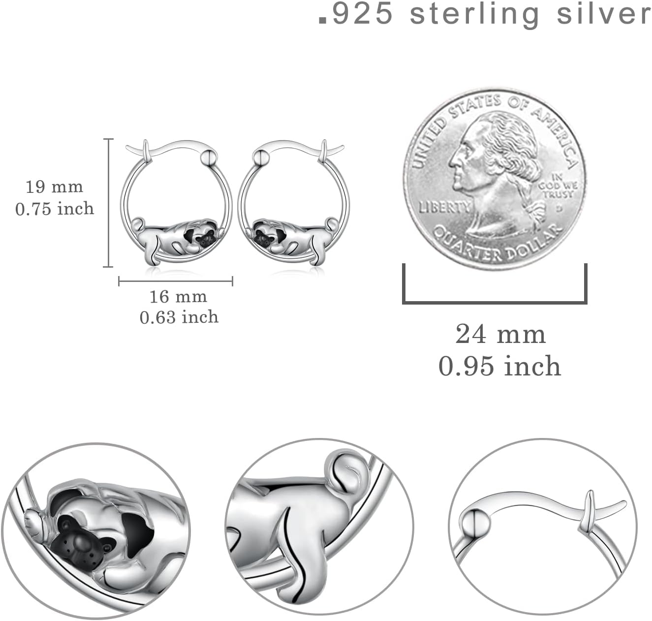 S925 Sterling Silver Dog Hoop Earrings Cute Dog Jewelry Gifts for Women