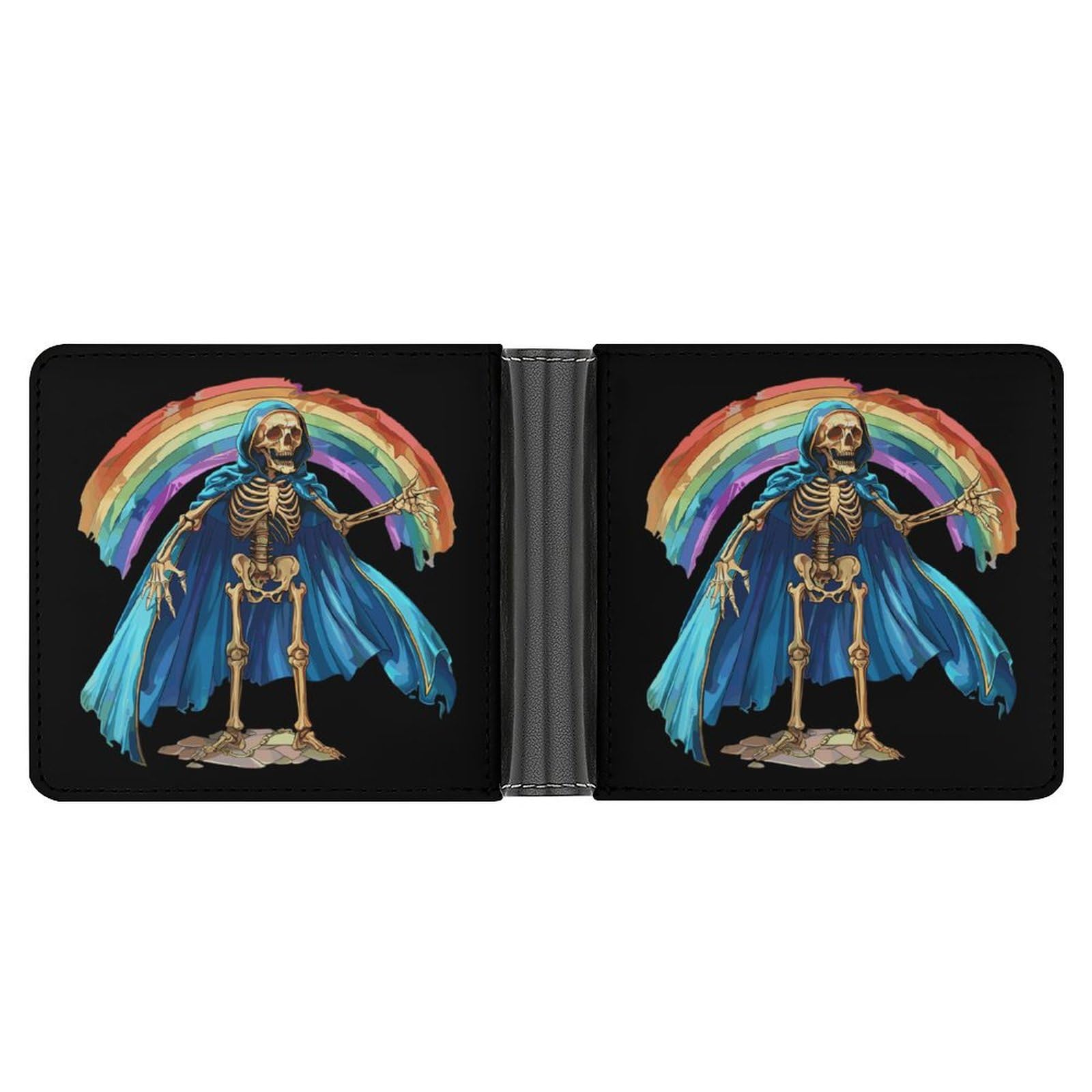 Skeleton Cape Rainbow Funny Men's Slim Bifold Wallet with Multiple Card Slots Front Pocket Purse