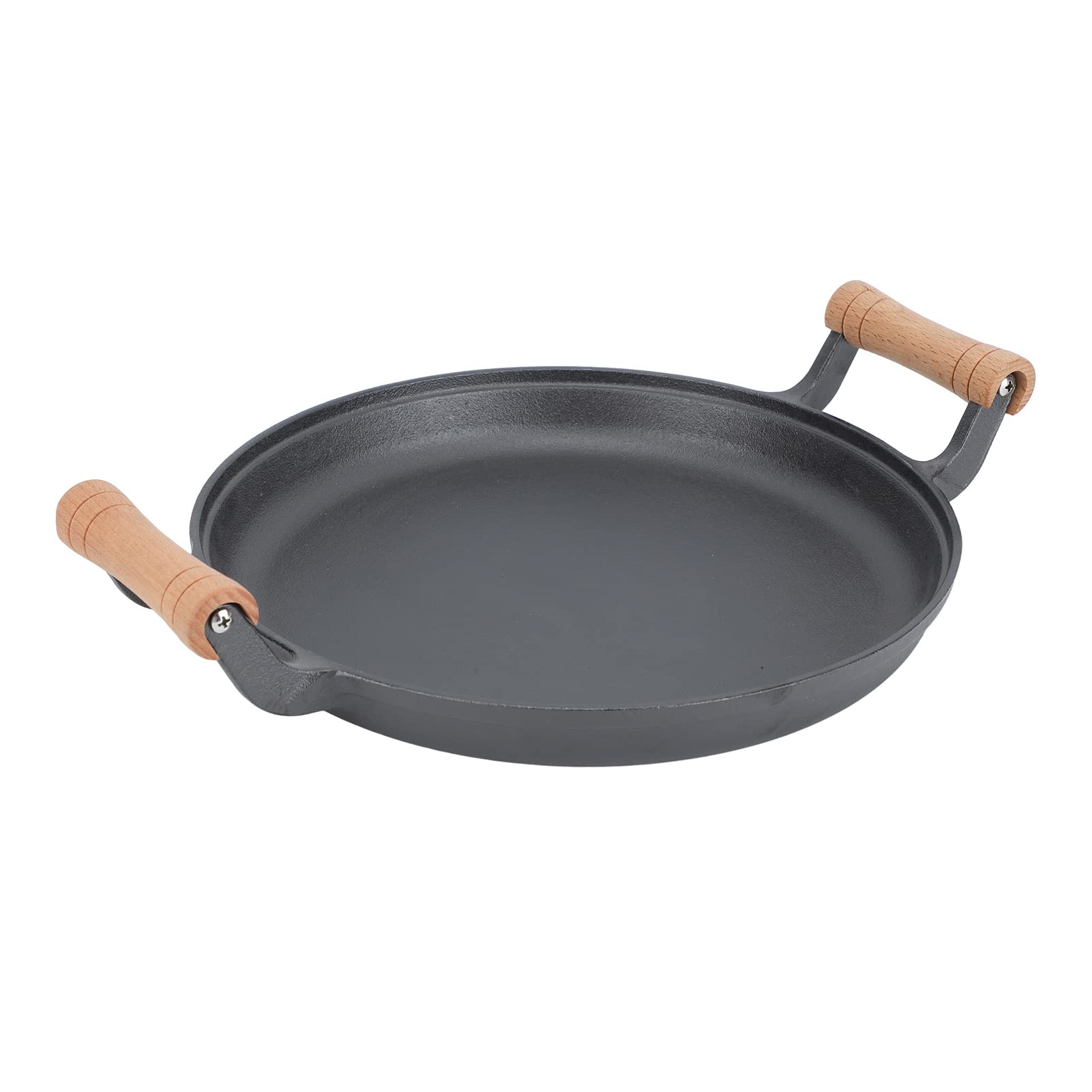 Fyearfly Patelnia grillowa 30 cm, żeliwna patelnia z drewnianymi uchwytami, nieprzywierająca do łatwego gotowania, wszechstronna do grillowania wewnątrz i na zewnątrz