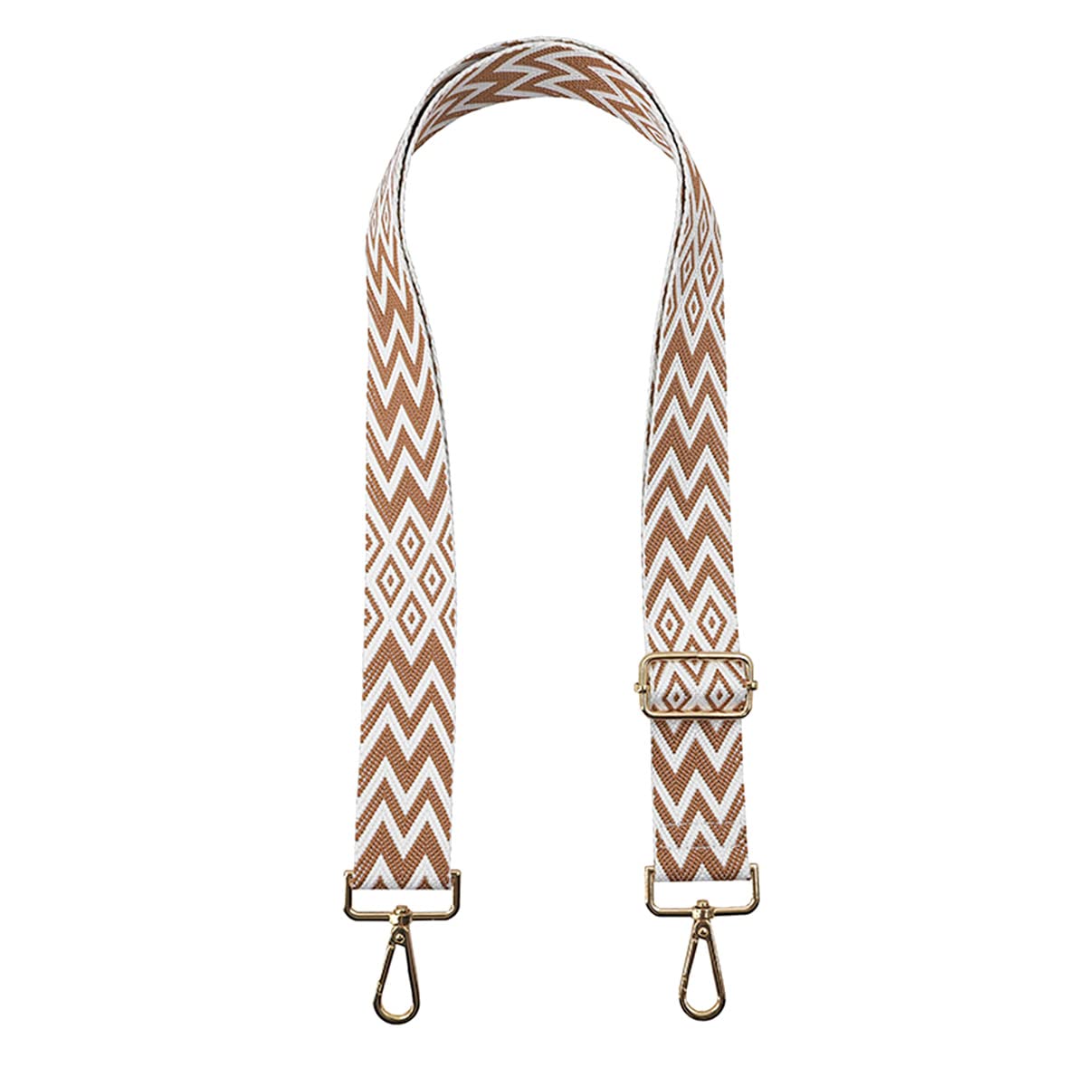 1pc Extendable Zigzags Jacquard Bag Strap with Clasps Geometric Webbing Belt for Shoulder Crossbag Messenger Bag Replacement (khaki)