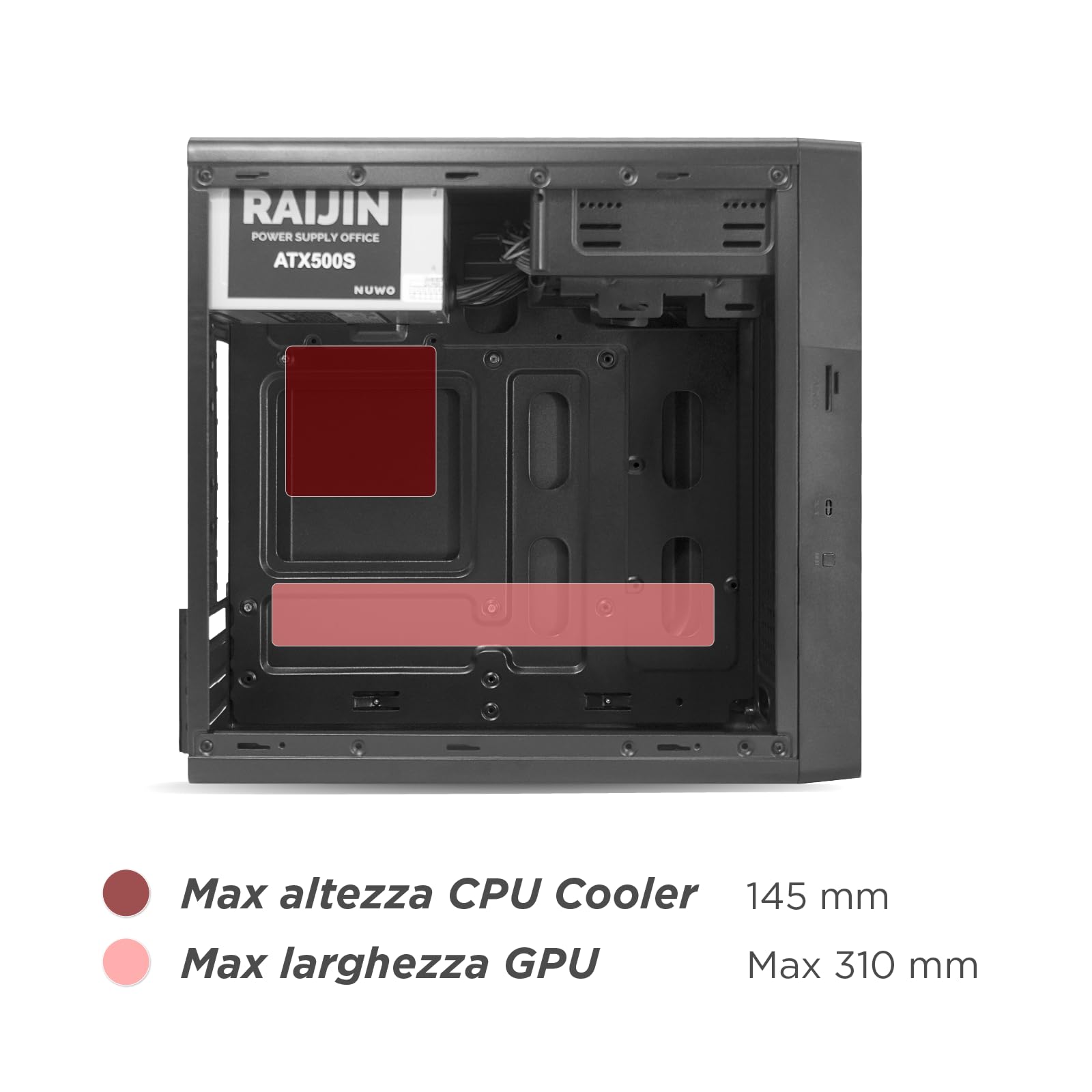 Nuwo Itak I603 Case Micro-ATX Mini-ITX con Alimentatore 240W per PC Desktop Office Mini Tower mATX 0.40MM SPCC, Strip LED e Lettore Card, USB 3.0, Nero