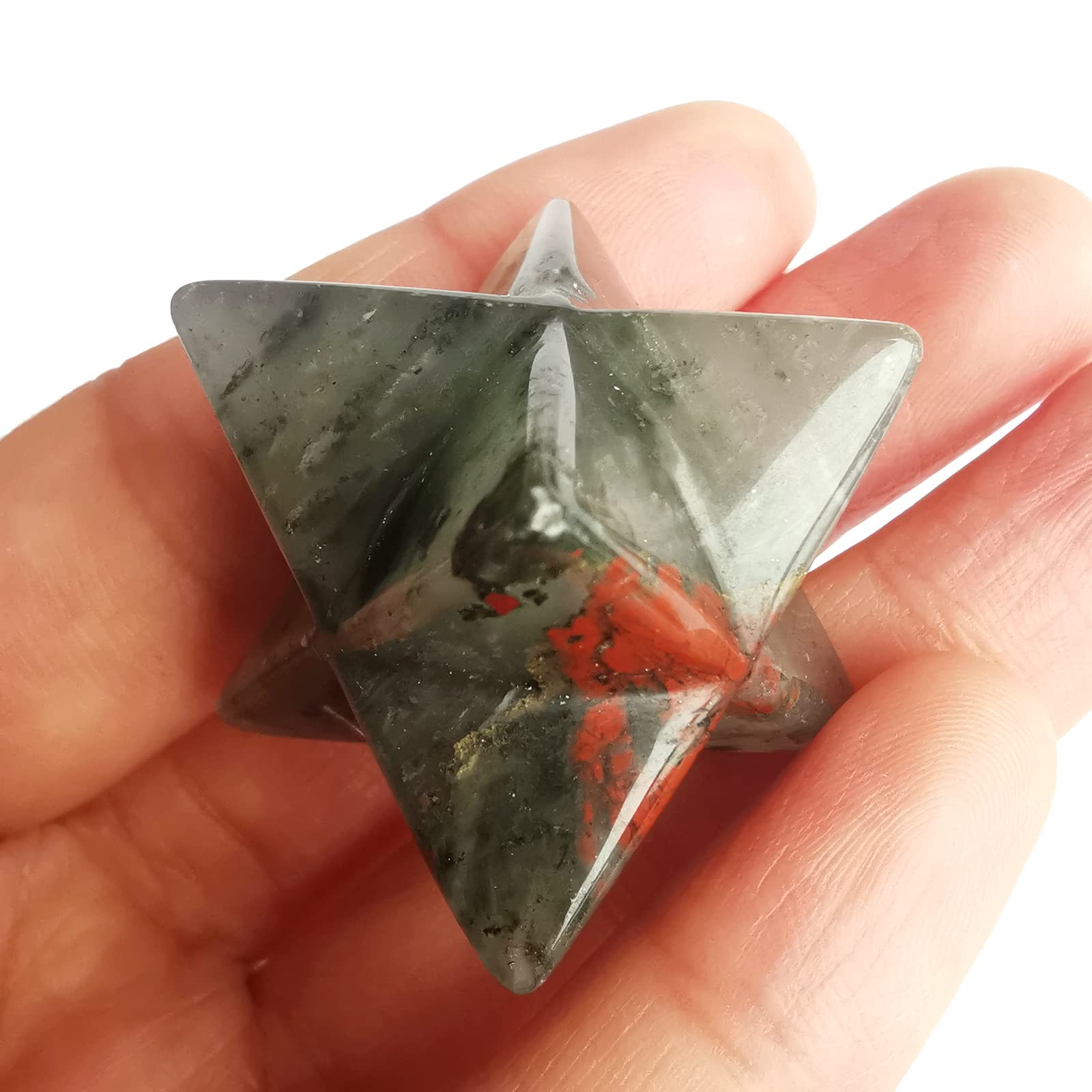 Natural Africa Bloodstone Merkaba Crystal Protection Sacred Meditation Energy Generator Healing Chakra Six-Pointed Star 1 Inch