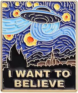 The X-Files I Still Want to Believe Poster UFO Alien Mulder Scully Sci-Fi TV Show Starry Night Van Gogh Painting Art Mashup 1.5" Enamel Pin Badge