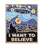 The X-Files I Still Want to Believe Poster UFO Alien Mulder Scully Sci-Fi TV Show Starry Night Van Gogh Painting Art Mashup 1.5' Enamel Pin Badge