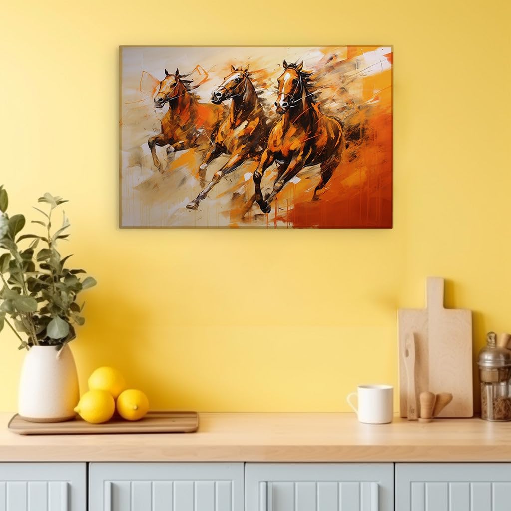 Canvas for Living room. Unbridled Momentum Captured in Vivid Hues of Galloping Horses, 27 x 18 inch Canvas Wall Art - Contemporary Masterpieces - Nature Home Decor
