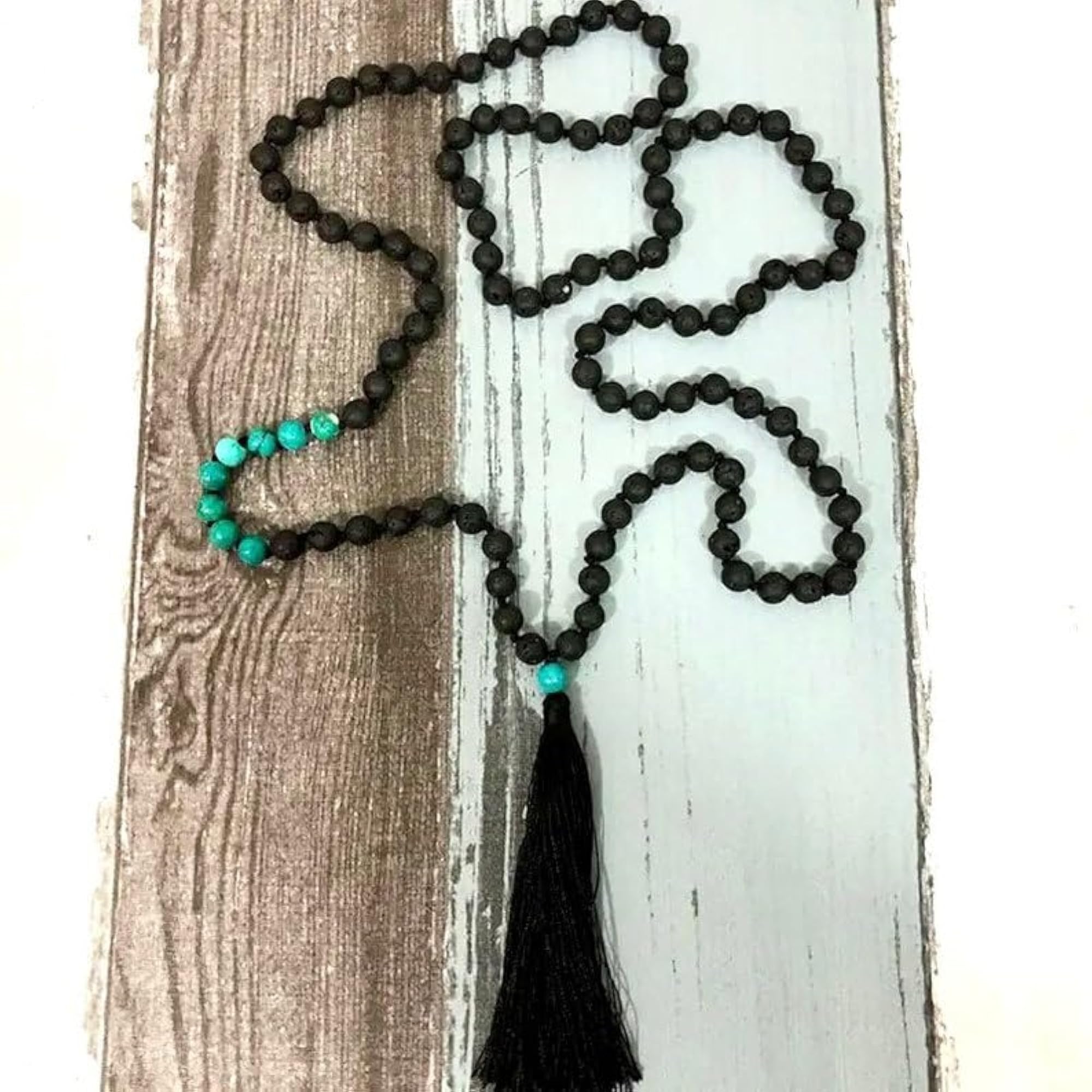 Natural Black Lava & Emperor Jasper 6MM Round Beaded Handmade Prayer Mala Necklace