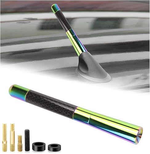 Miniatura 7 de Antena Corta de Coche, Antena de Radio de Aluminio Rechoncha de 3.15" con Tornillos y Juntas, Antenas Mini de Fibra de Carbono para Techo de