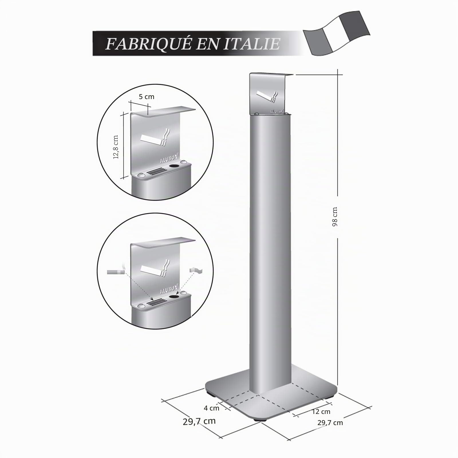 ALUBOX Cendrier d'extérieur, autoportant, 30 x 30 x 98 cm, fabriqué en Italie, cendrier extérieur, en Acier Inoxydable et Aluminium, idéal pour Les Exercices commerciaux (Anthracite)