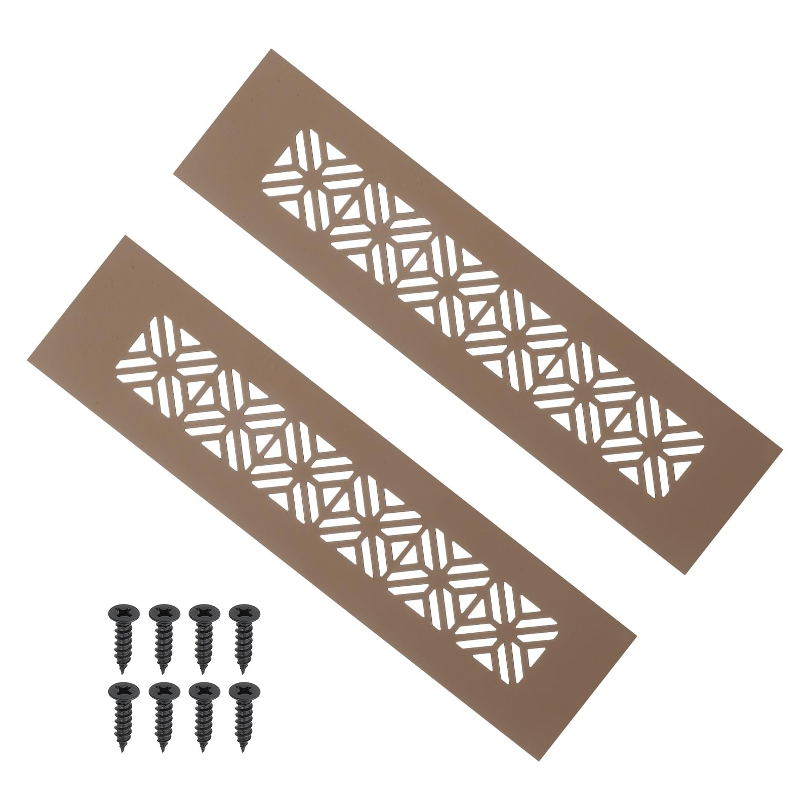 PATIKIL 8 x 2 Inch Door Air Vent Cover, 2 Pcs Heavy Duty Aluminum Grille Ventilation Cover Louvered with Mounting Screws for Cabinet Wardrobe Door, Brown
