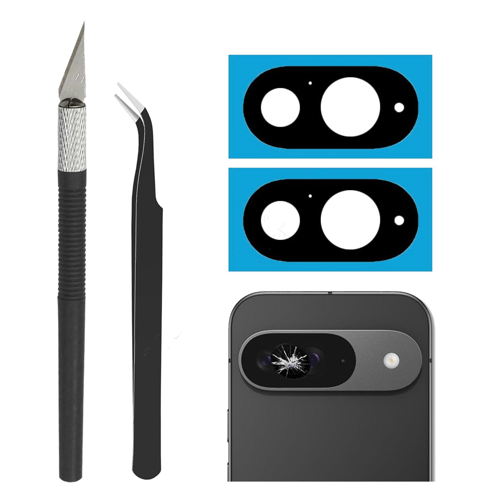 2 Sets Rear Back Camera Lens Glass Replacement for Google Pixel 9 with Pre-Installed Adhesive and Repair Tool Kit