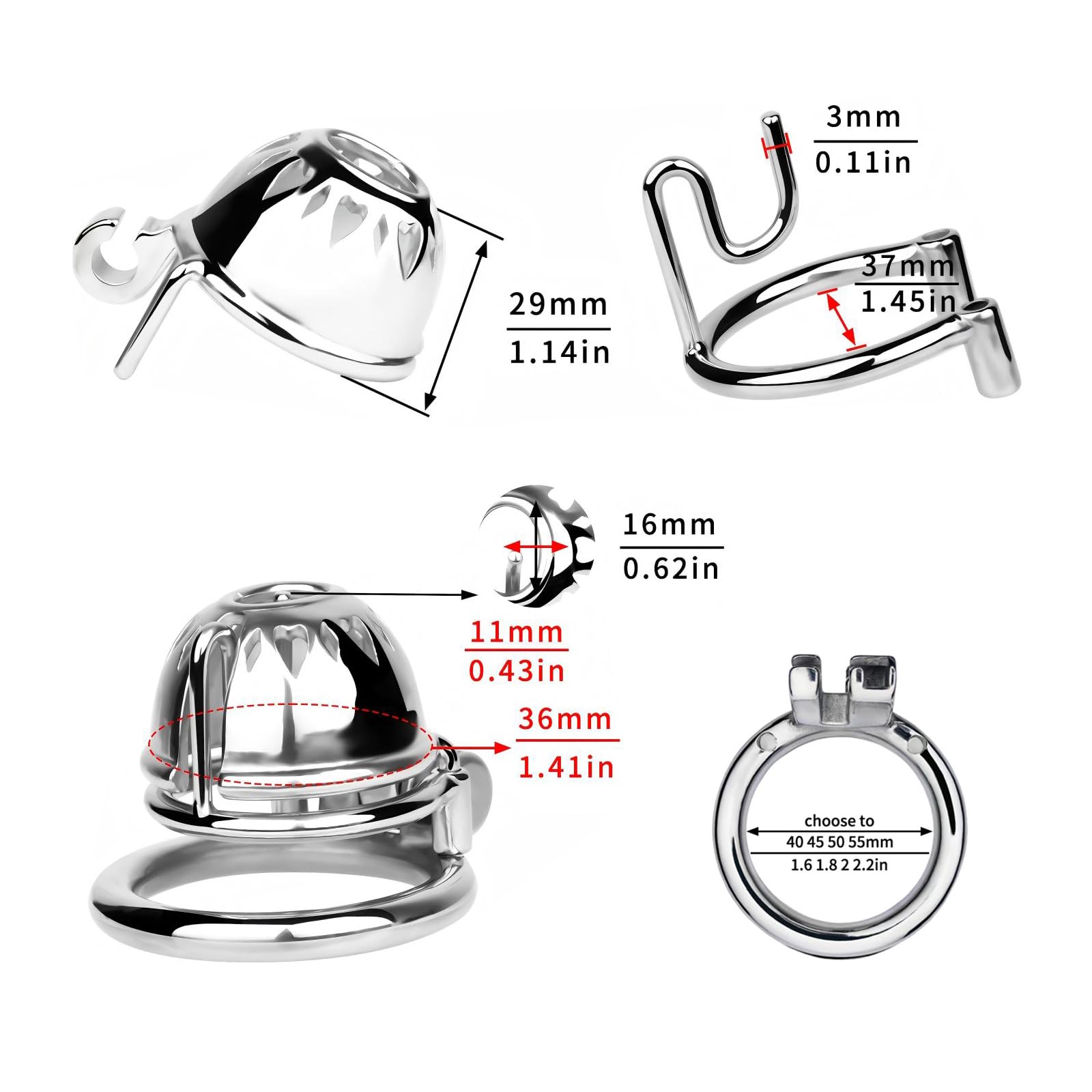 Petite Cage de Chasteté pour Pénis avec Anneau PA Chasity Cage avec Serrure Dissimulée et Ceinture SM Sex Toys Cage Chastetée Respirante en Acier Inoxydable pour le Bondage du Pénis (A,50mm)