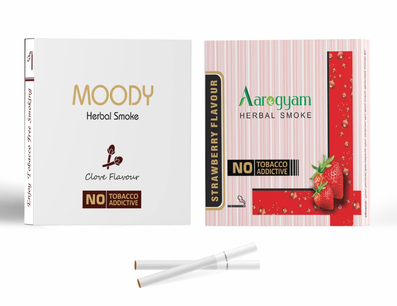 Aarogyam Herbals Pack of 2 Flavours 100% Tobacco & Nicotine Free Cigarette for Relieve Stress & Mood Enhance Product (STRAWBERRY - MOODY CLOVE FLAVOUR) - 10 Sticks x 2 Packets-image-23
