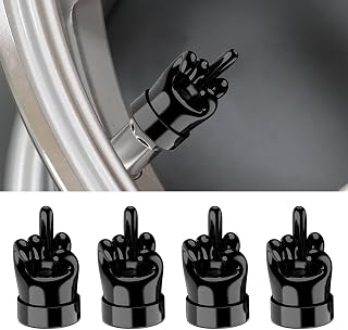 4PCS Car Tire Valve Stem Covers, Prank Dust Proof Vehicle Tyre Valve Stem Caps, Funny Leak-Proof Auto Tire Air Cover Decors, Universal for Sedan Motorcycle Truck Bike (Black Middle Finger)