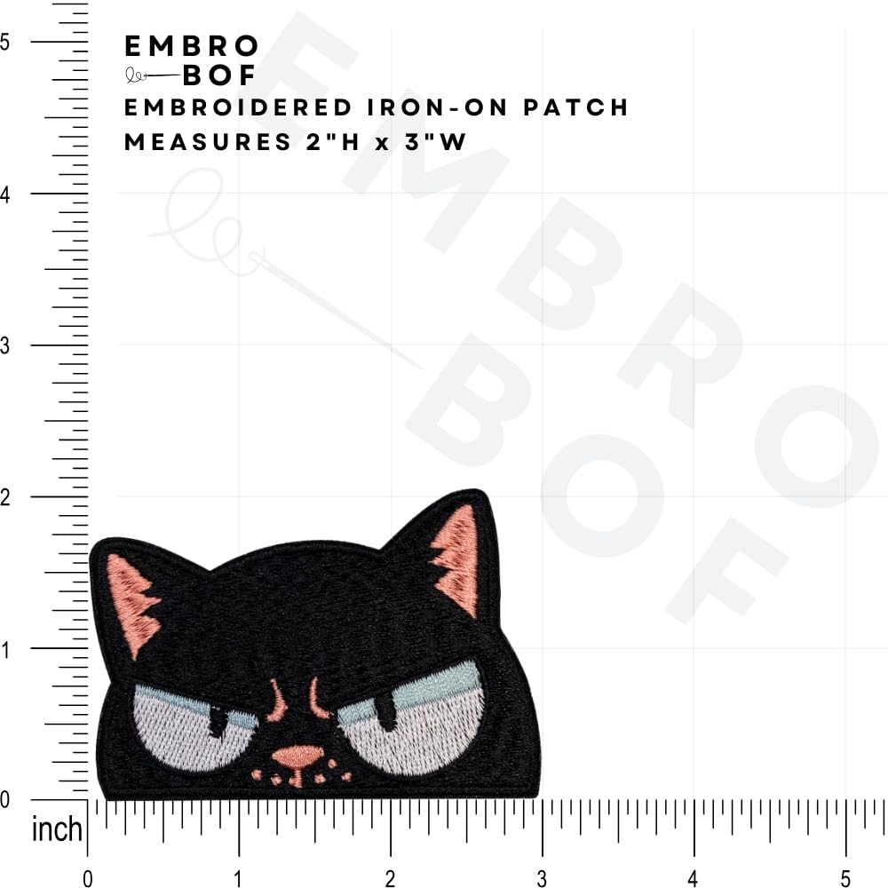 Parche de gato negro Sneaky – Parche de gato enojado de 2 pulgadas – Parche bordado de gato enojado para planchar para ropa