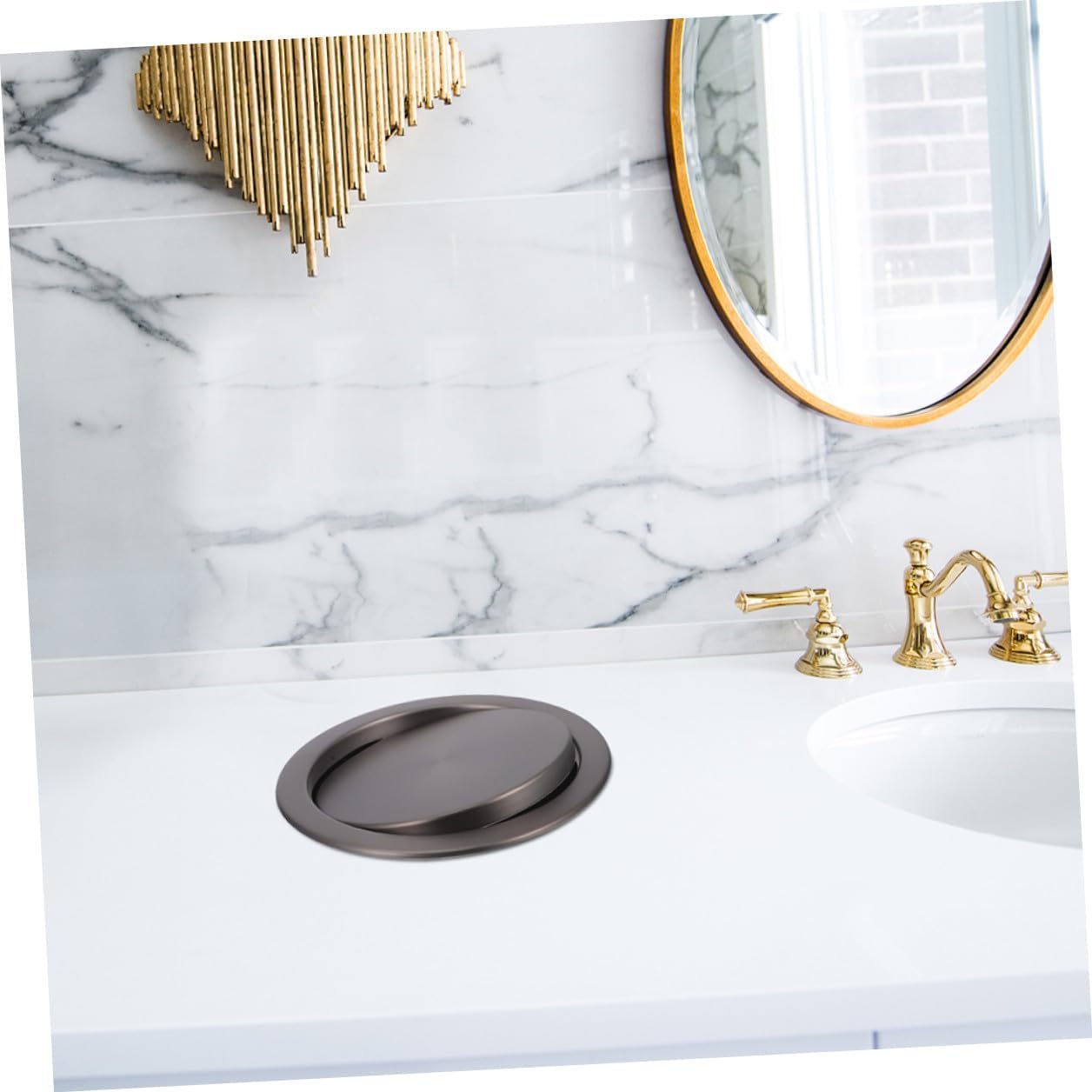 BESPORTBLE Stainless Steel Kitchen Countertop Trash Can Lid, round Recessed Built-in Flap Cover, Flush Trash Can Lid Replacement for Home Bathroom Waste Bin