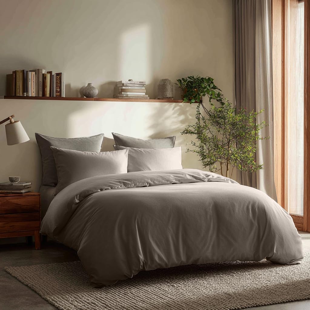 Duvet Cover Set – Lightweight & Breathable 100% Cotton Single-Layer Fabric, Tie Closure Duvet Cover + 2 Pillowcases, Machine Washable, 6 Colors,No Duvet Insert Included (Blue, Queen)