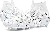 Chuteiras de futebol unissex masculinas, branco/preto/azul FG/AG, cano alto, botas de futebol para jovens e treinamentos profissionais, Branco, 35