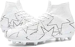 Chuteiras de futebol unissex masculinas, branco/preto/azul FG/AG, cano alto, botas de futebol para jovens e treinamentos profissionais, Branco, 35