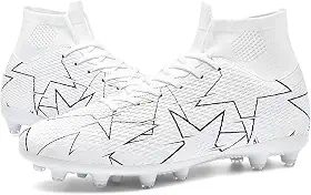Chuteiras de futebol unissex masculinas, branco/preto/azul FG/AG, cano alto, botas de futebol para jovens e treinamentos profissionais, Branco, 35