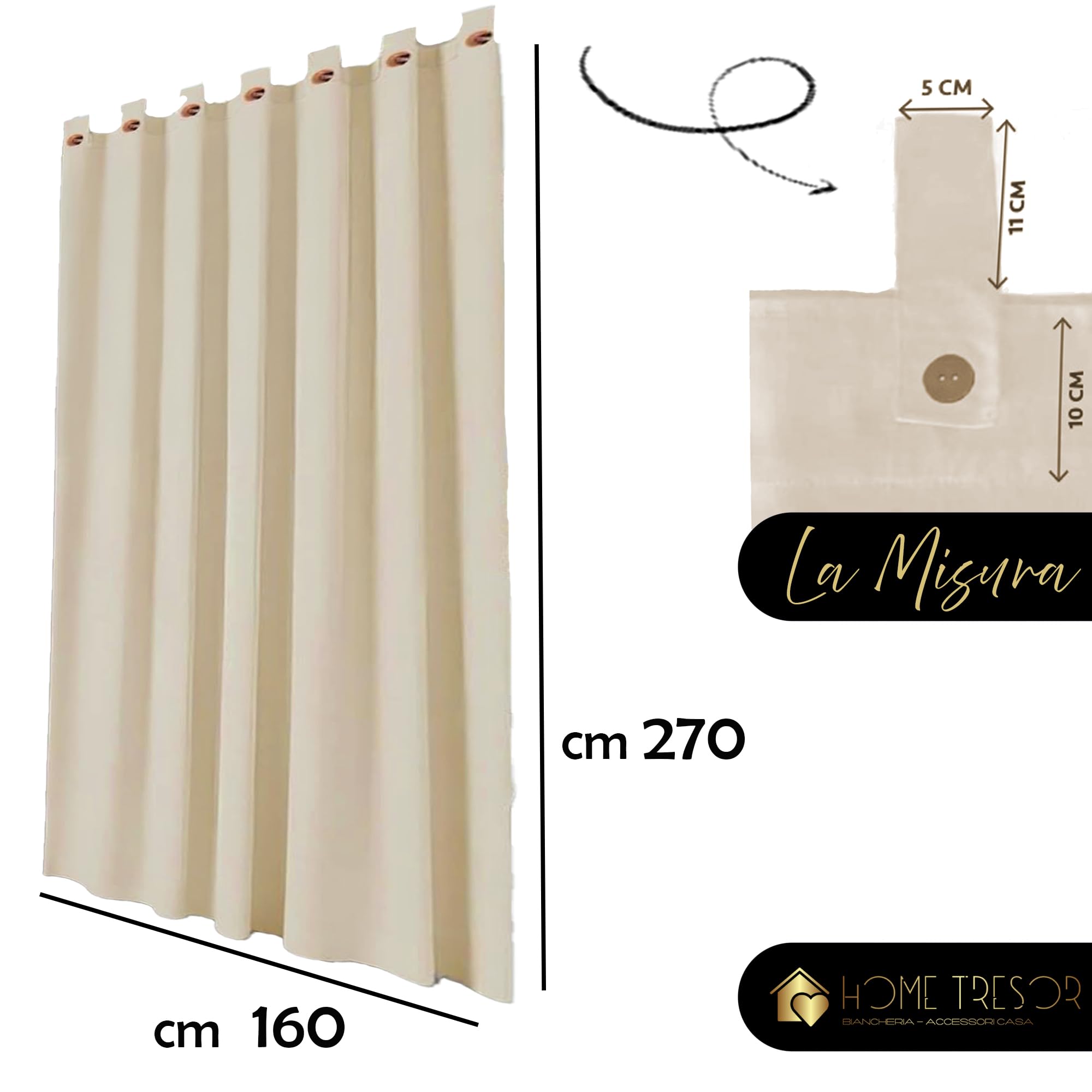 Home Tresor Tenda per Gazebo 160 x 270 cm da Esterno Impermeabile Antivento con Passanti e Bottoni, Oscurante e Lavabile – Idrorepellente per Pergolato Balcone Giardino - 1 Pannello, Crema