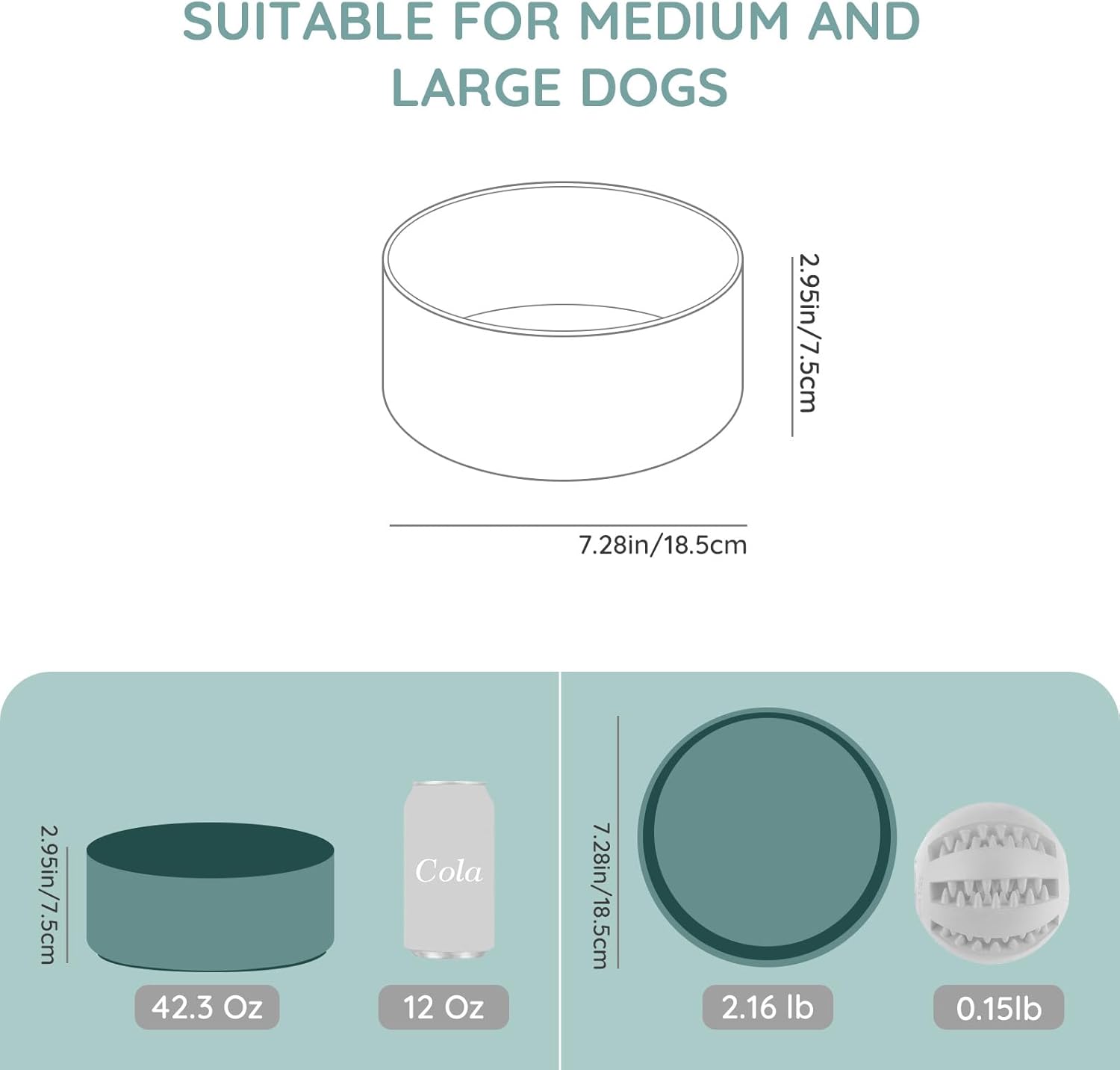 SPUNKYJUNKY 42オンス セラミック犬と猫のボウル、モダンでかわいいウェイトフードウォーターボウル交換用ライトグリーン(1