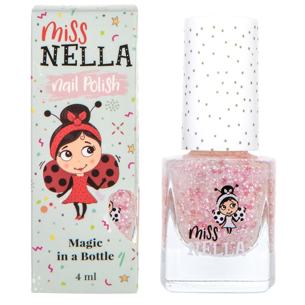 Miss Nella Happily Ever After Safe Special pink Nail Polish with white glitters for Kids, Non-Toxic & Odour Free Formula for Children and Toddlers, Water Based for Easy Peel Off