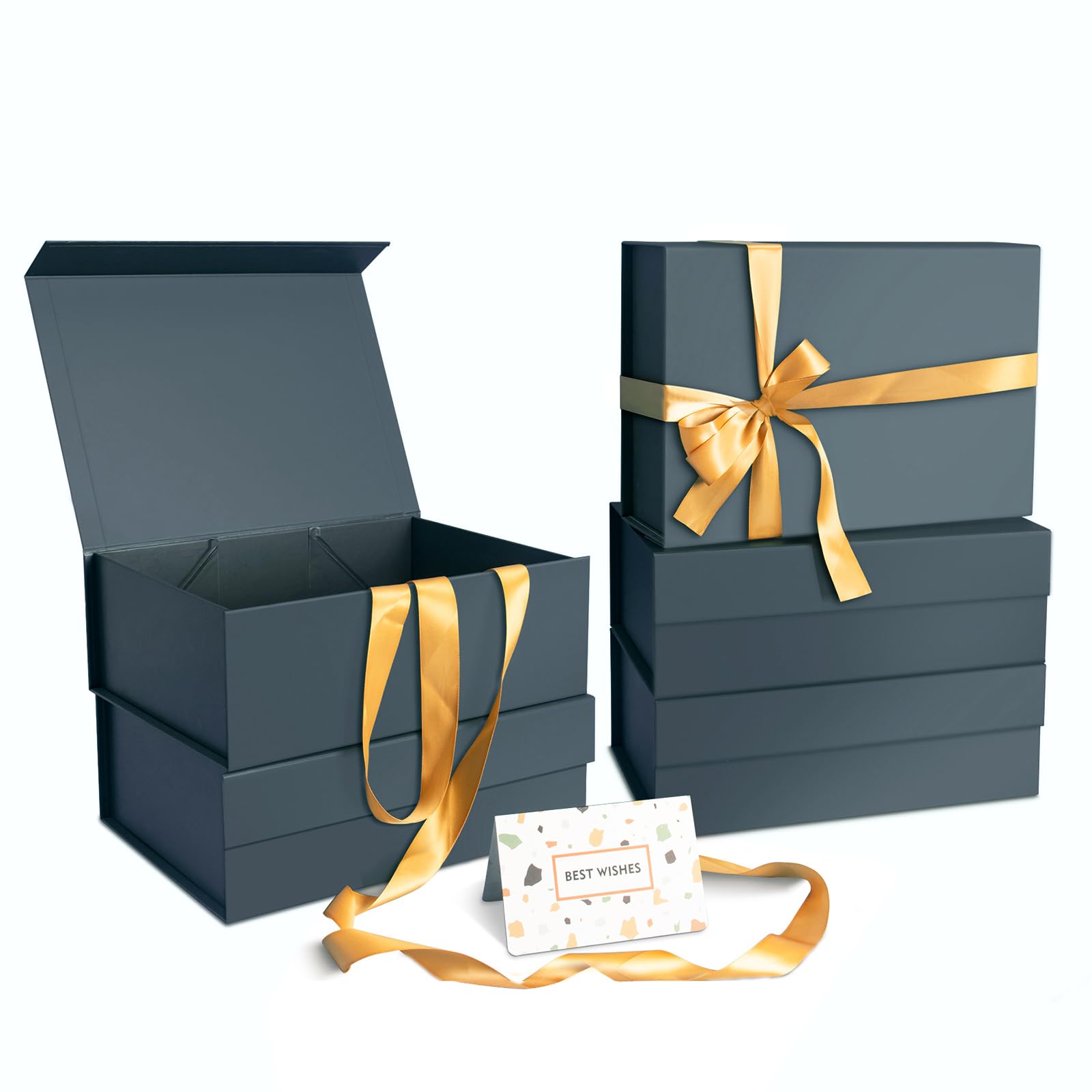 CHARMGIFTBOX Niebieskie pudełka prezentowe z pokrywkami, opakowanie 5 sztuk, 30 x 10 x 10 cm, składane pudełka prezentowe z zapięciem magnetycznym na prezent, pudełko na prezent dla druhny