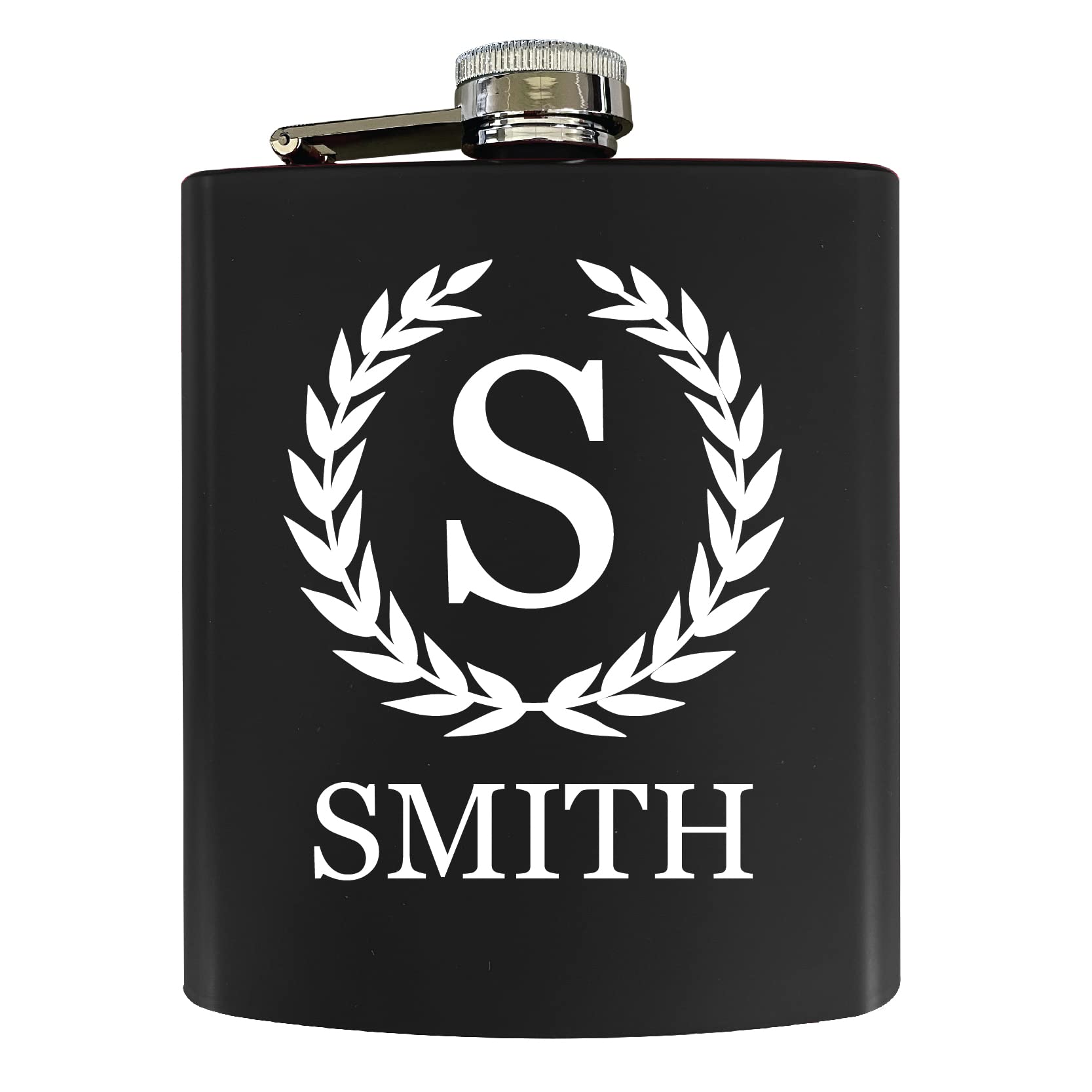 Customizable Monogram Black Matte Finish Stainless Steel 7 oz Flask Personalized with Initial and Name