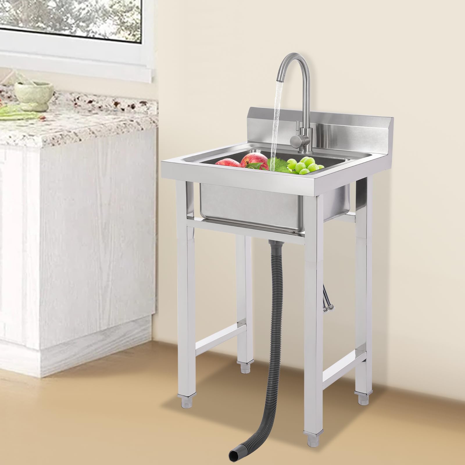 Fregadero de cocina rectangular, fregadero de cocina, lavabo de acero inoxidable, fregadero exterior, para lavaderos, laboratorios, cafeterías, camping, comedor, 50 x 50 cm