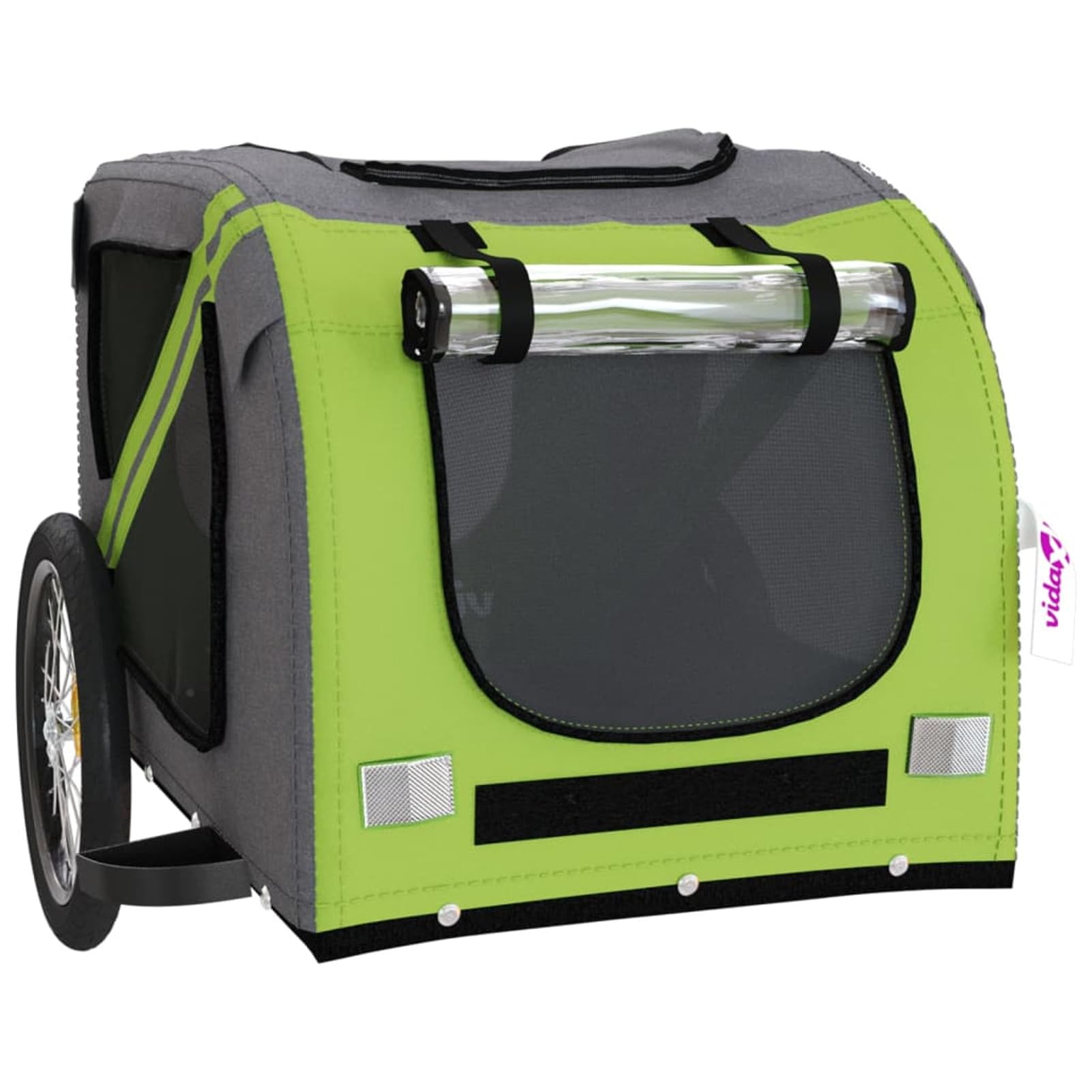Remolque de Bicicleta para Perros Hierro Tela Oxford Verde Gris Carro para Bicicleta