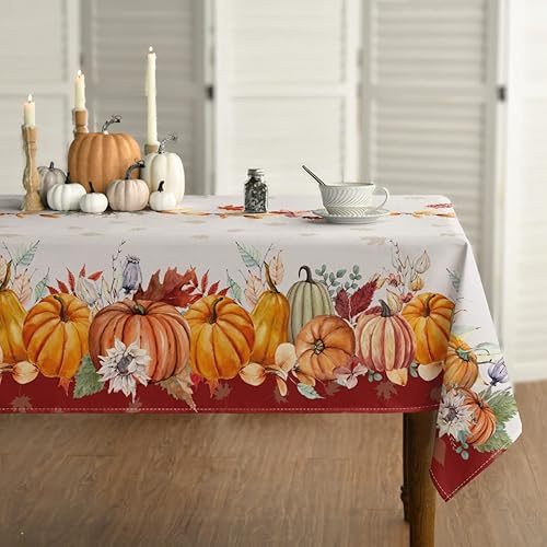 Horaldaily Mantel de otoño de 52 x 70 pulgadas, decoración de mesa roja de flores y calabazas de acuarela de cosecha de otoño de Acción de Gracias,