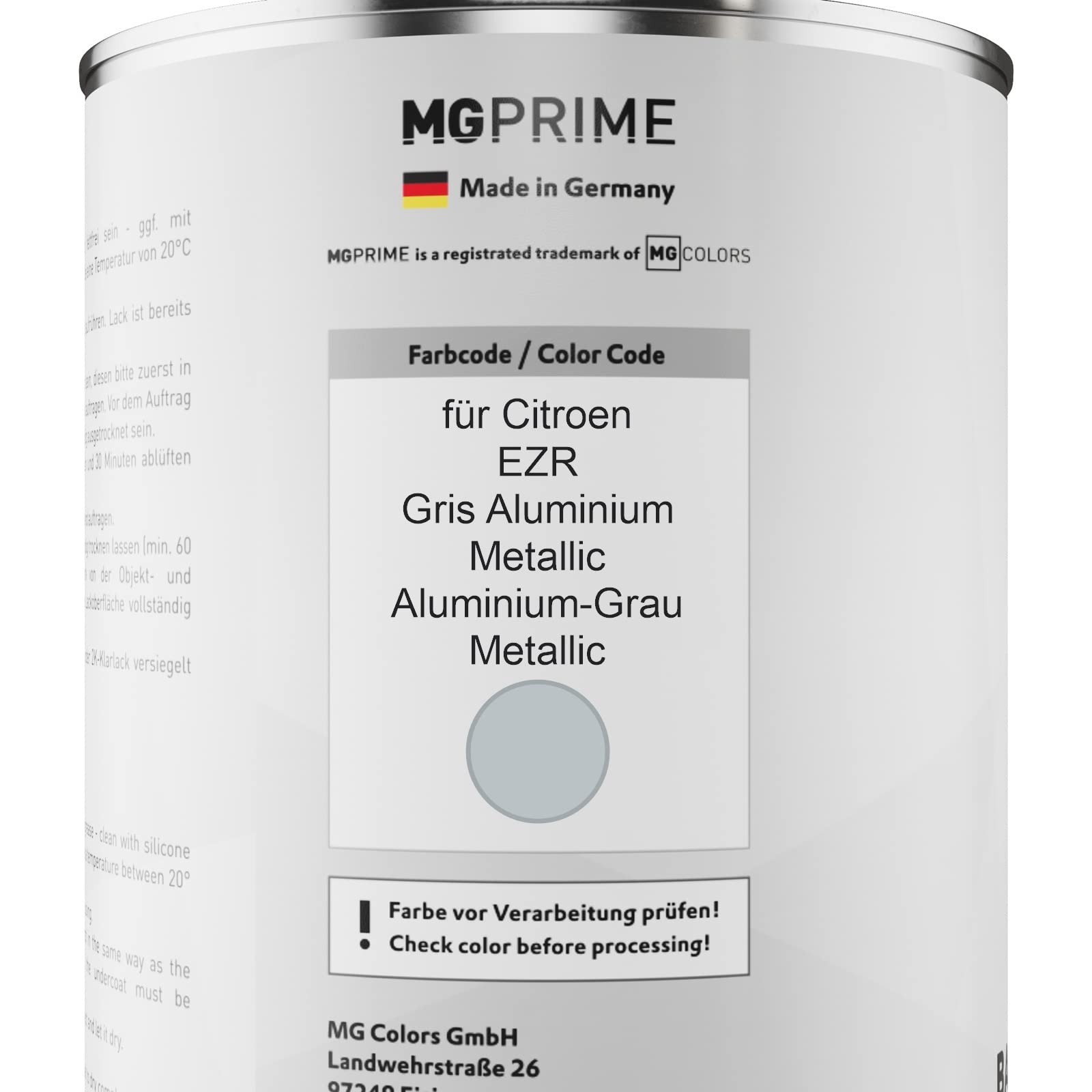 MG PRIME Peinture voiture Pots pour Citroen EZR Gris Aluminium Metall. 2,5L