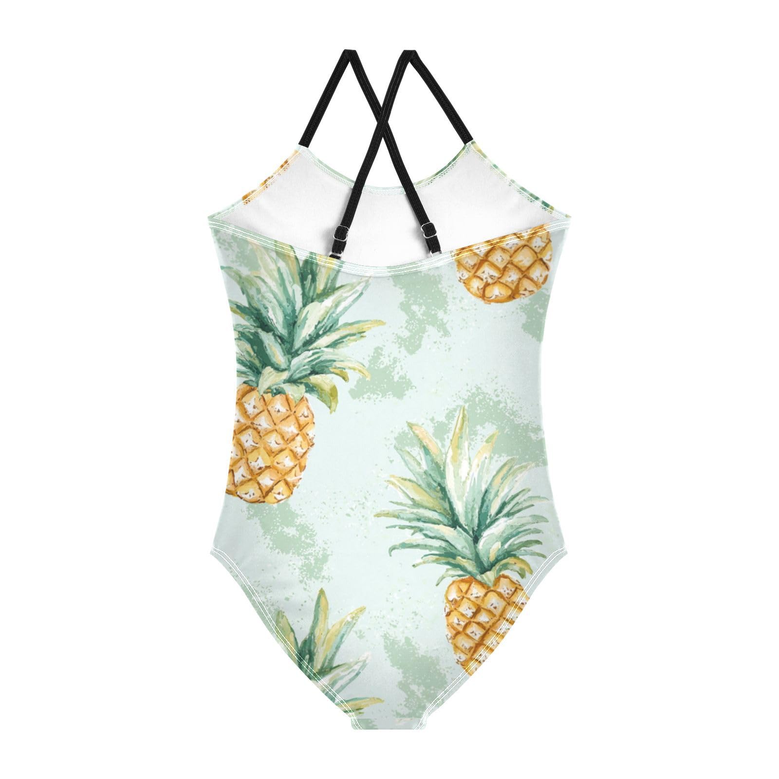 ZZKKO Summer Pineapple Watercolor Girls Swimsuit One Piece Bathing Suit for Baby Girls' Swimwear 9-10T