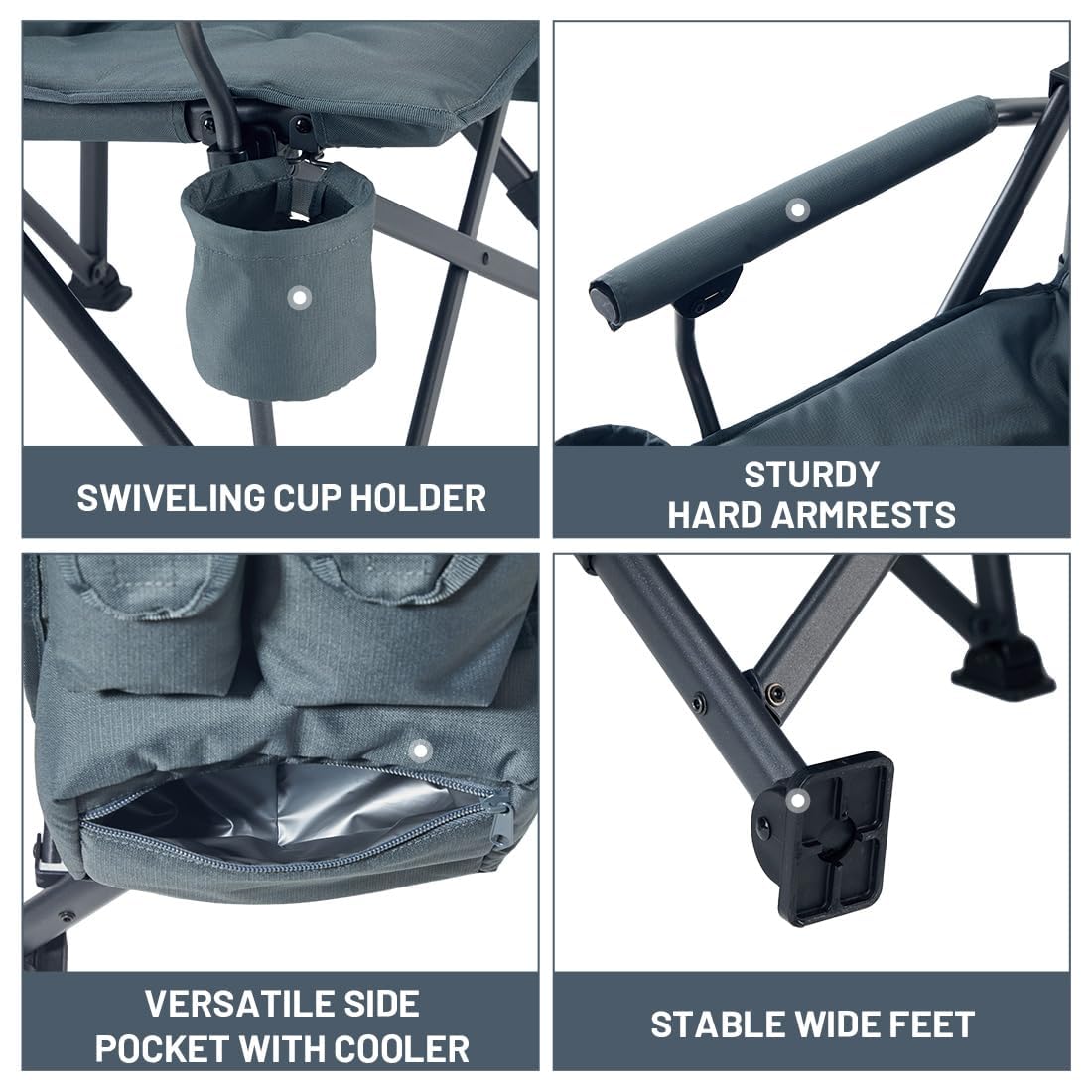 TIMBER RIDGE Sedia da campeggio pieghevole da 4 cm, imbottita da campeggio, 62 cm, seduta larga e schienale alto 68 cm, portata fino a 230 kg, con borsa termica e portabevande per campeggio, pesca