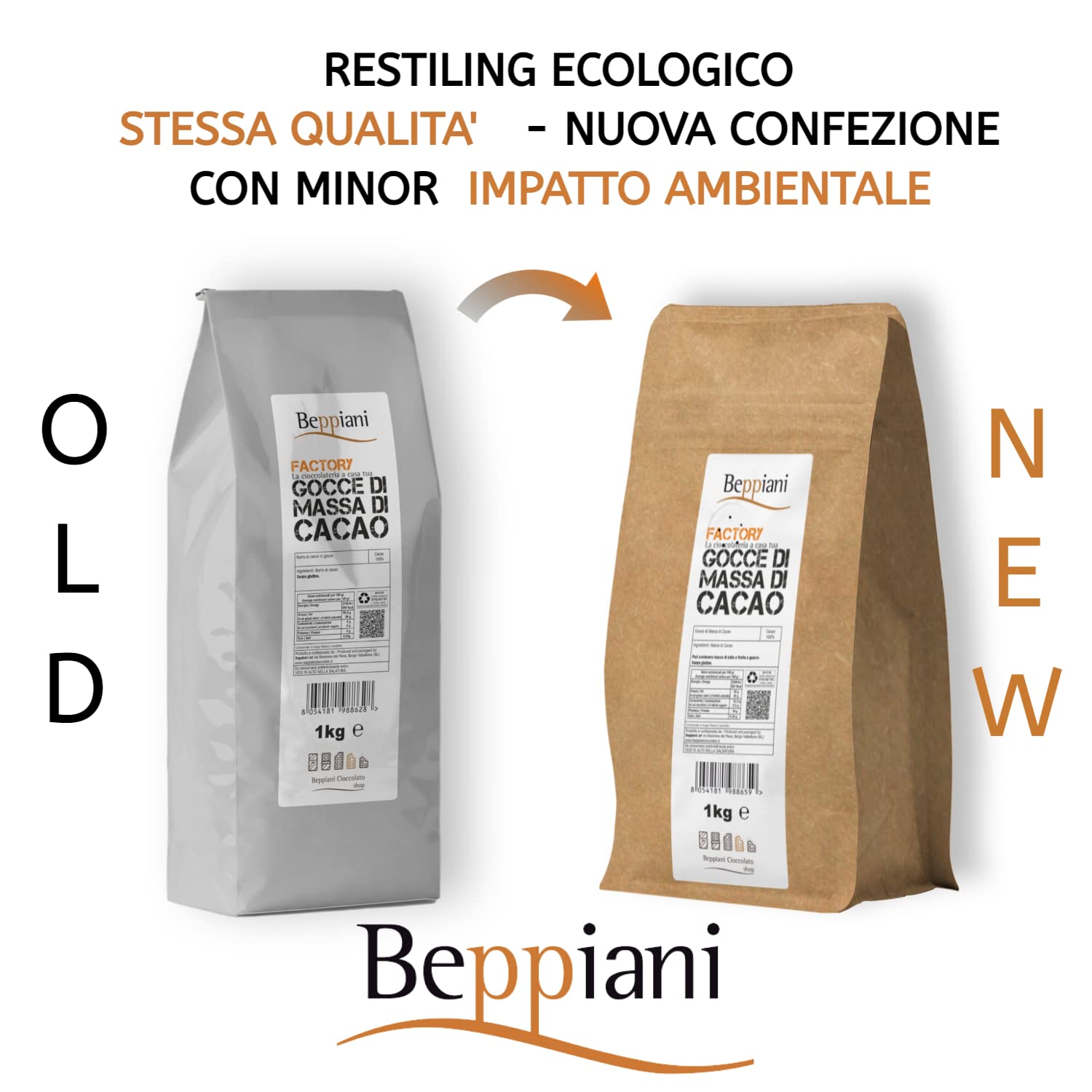 Beppiani 100% Massa di Cacao 1kg in bottoni, gocce, cioccolato artigianale fondente 100 per cento vegano senza zucchero, ricca di antiossidanti, per diete bilanciate - Made in Italy