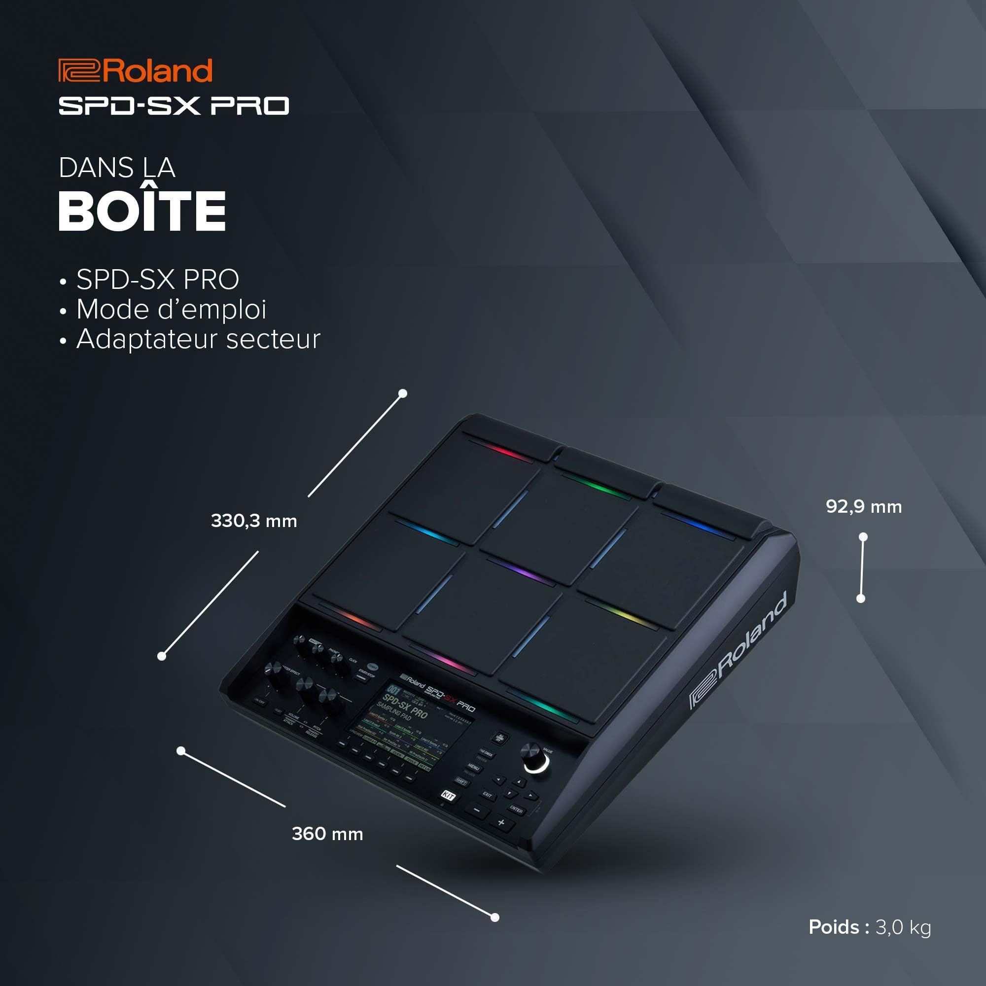 Roland SPD-SX PRO Sampling Pad | La star des multipads échantillonneurs pour les batteurs et autres musiciens | 9 surfaces de jeu, 8 entrées Trigger, un écran couleur, des LEDs de pad personnalisables