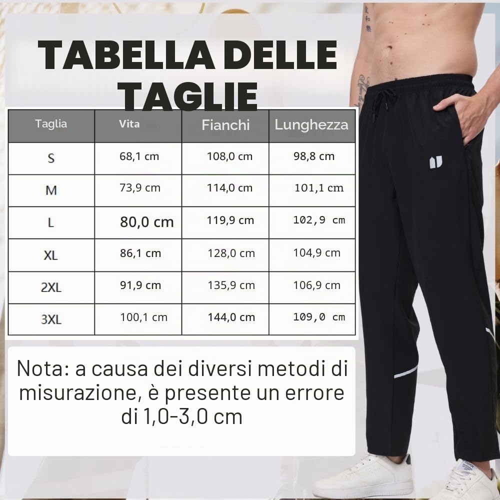 Pantaloni sportivi da uomo, tasche elasticizzate con cerniera, per jogging e corsa, confezione da 3