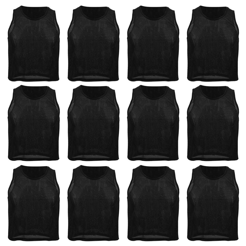 Pinnies,12PCS Nylon Mesh Scrimmage Pinnies Jerseys Team Practice Vests for Kids Youth Sports Basketball, Soccer, Football, Volleyball Black, Black, 52*47 cm-image-31