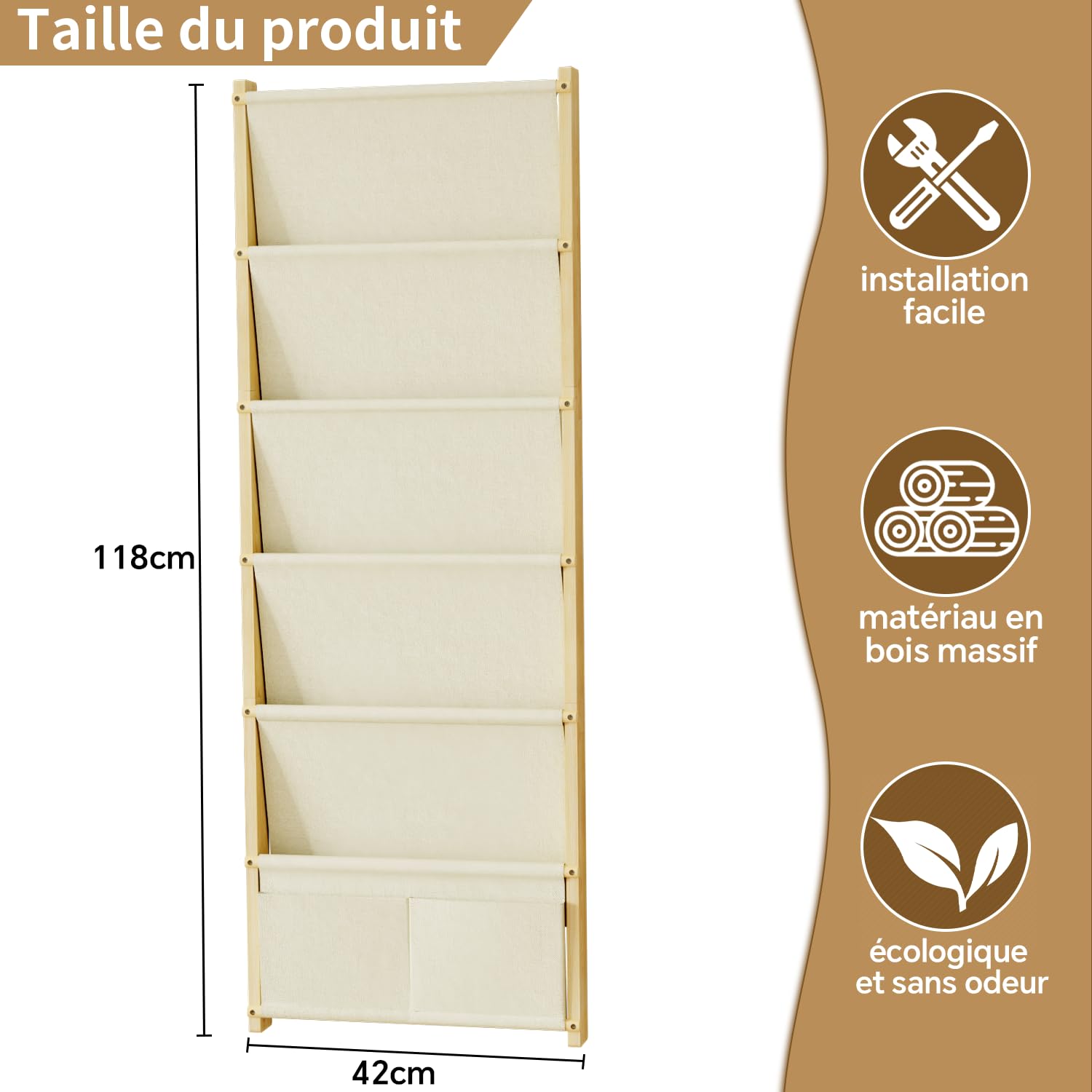 Étagère Murale en Bois pour Enfants, avec 6 Niveaux de Rangement, étagère Montessori pour Jouets, Chambre d'enfant, Chambre de bébé, Salle de Jeux, étagère de Rangement pour Livres d'enfants