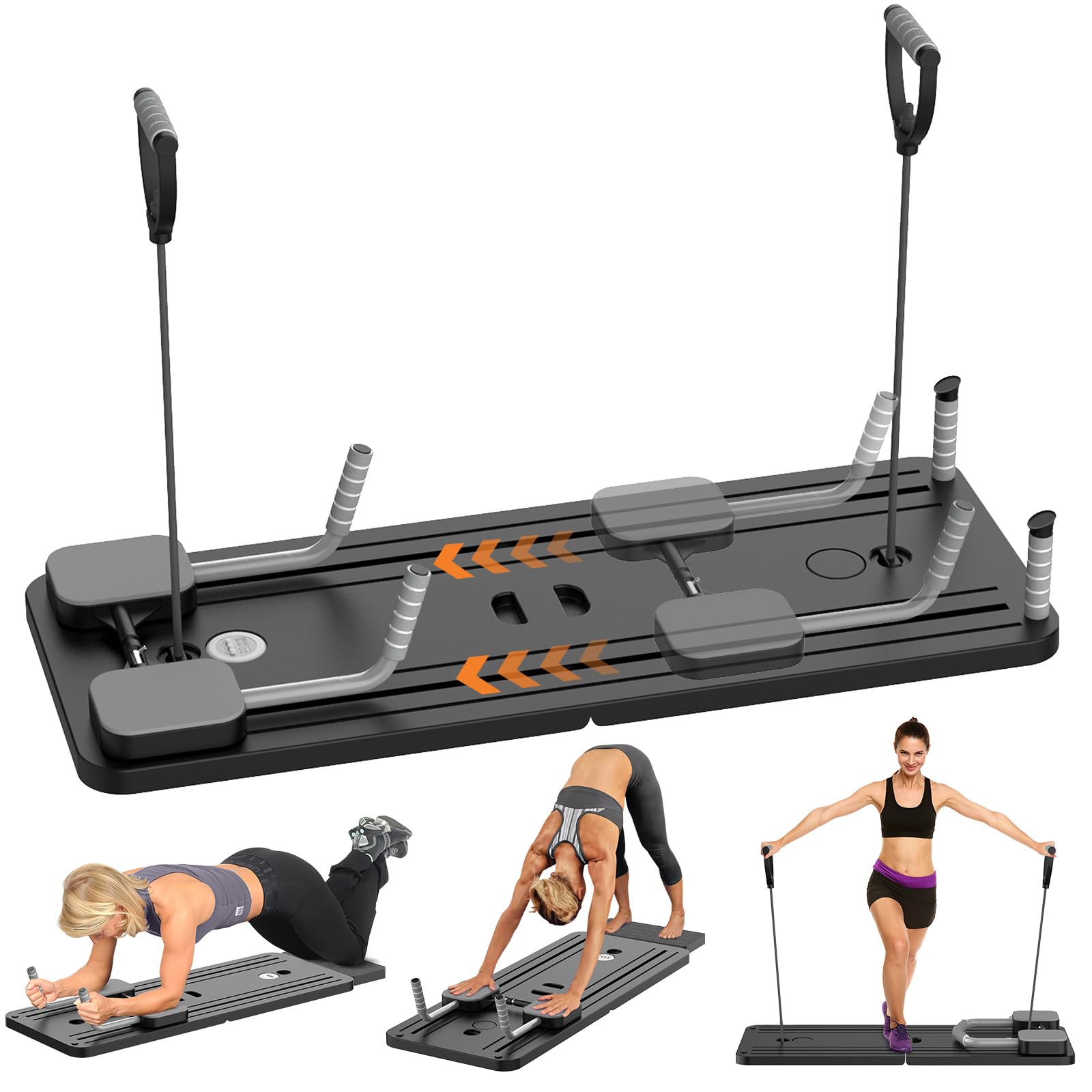 Pilates Reformer, 5 in 1 Machine de Réformateur de Pilates avec Compteur LED, Rouleau à Rebond Automatique, Planche d'exercice Multifonction, Pliable et Compact, pour Exercices à Domicile