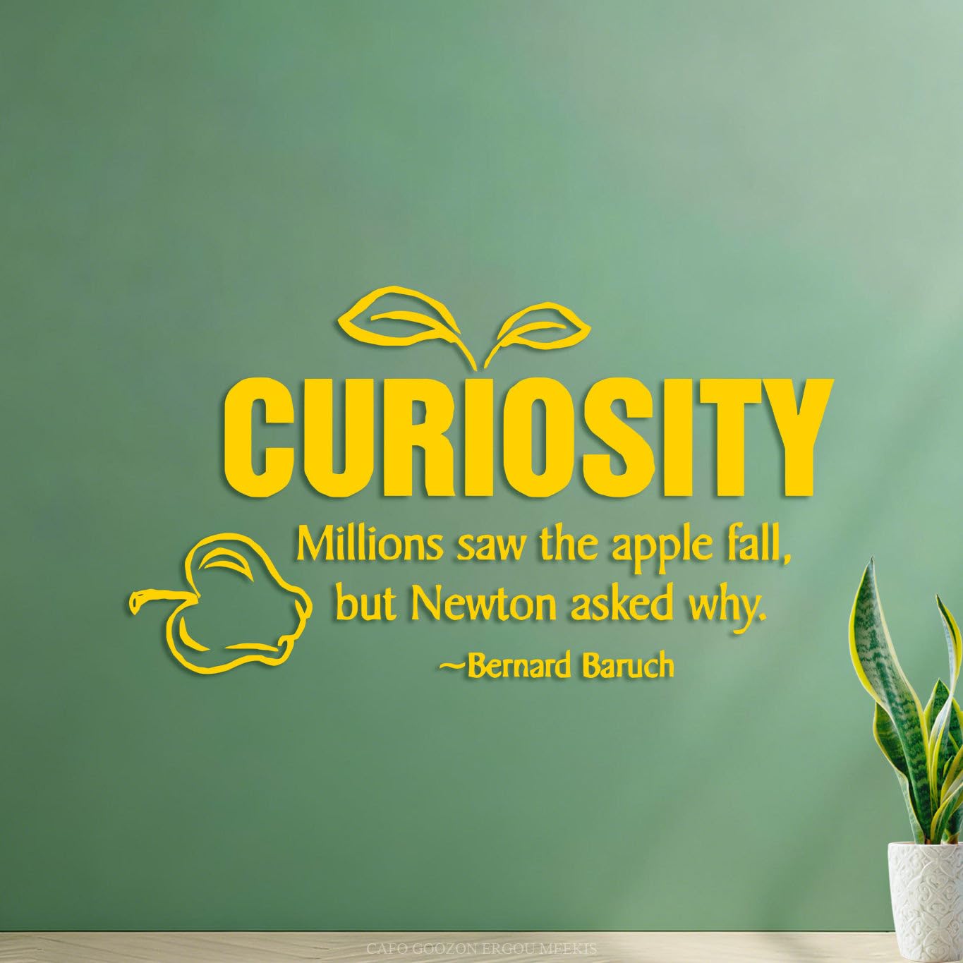 Vinyl Wall Decals Curiosity Inspirational Motivational Quotes Apple Monochrome 54.6x98.2cm Multiple Size Options Yellow