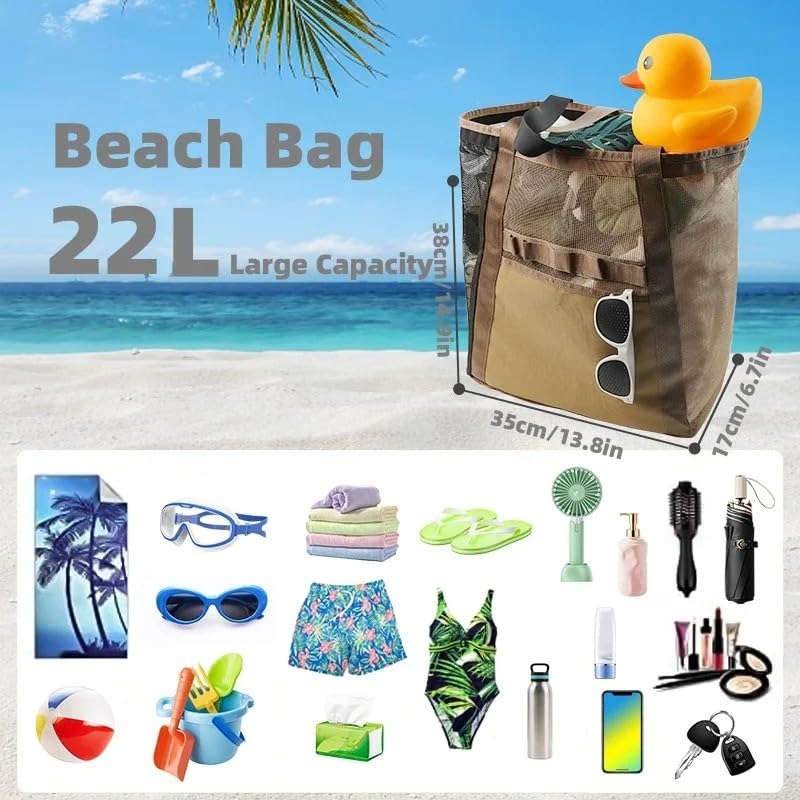 Large Capacity Beach Mesh Bag, Portable Bath Swimming Beach Mesh Tote Bag For Travel2