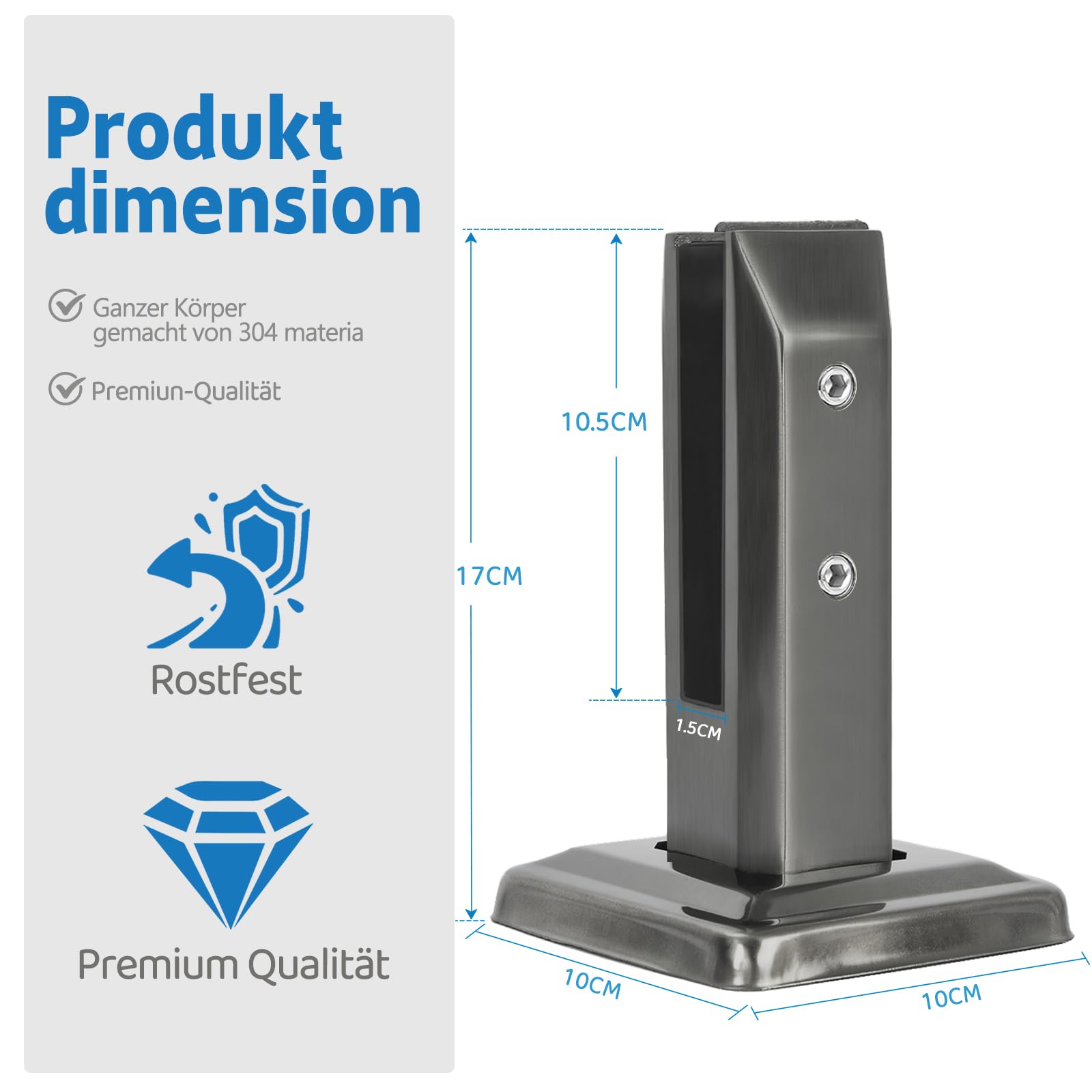 OUUTMEE Abrazadera de cristal de pie, 1 abrazadera de cristal grande de acero inoxidable 304, negro, soporte de cristal para escaleras, soporte para vidrio, valla, piscina, vidrio para pasamanos