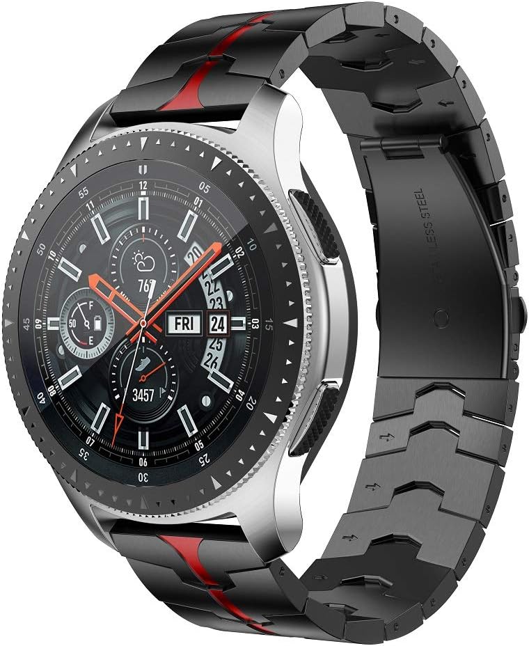 RABUZIRABUZI Compatible for Samsung Galaxy Watch 3 45mm/46mm bands,22mm Enamel Process Stainless Steel Metal Watch Strap Compatible Samsung Watch 3 45mm,Gear S3 Frontier/Classic Smartwatch,Black+Red