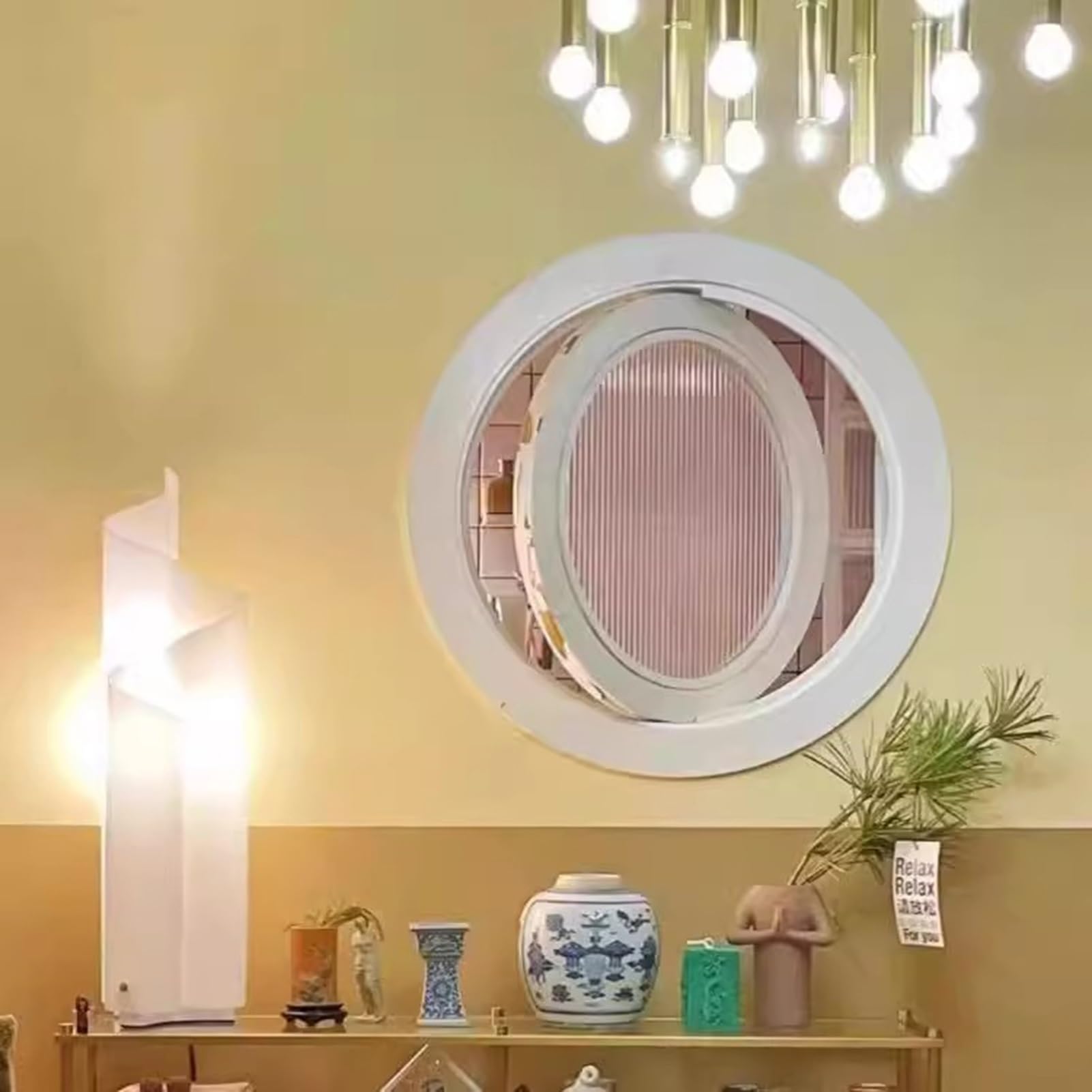 FenêTre Coulissante Fenêtres de hangar rondes rotatives à 360°, hublots en alliage d'aluminium et verre trempé rayé, fenêtre décorative de ventilation avec poignée(White,60cm/23.6")