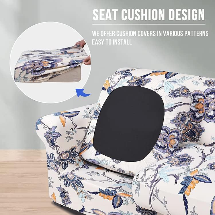 hyha couch cover, floral pattern, stretch, printed, 4 pieces, sofa slipcovers, for 3 separate cushion couch, washable furniture protector for dogs(sofa, vintage flower) beige large