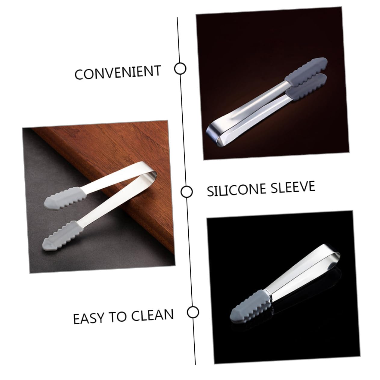 COLLBATH 2pcs Portable Stainless Steel Ice Tongs with Grip Versatile Multi Function Tool for Gripping Ice Cubes Sugar Cubes and Food Convenient for Bbq and Kitchen Use